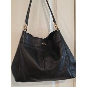 Coach Black Pebble Leather Hobo Shoulder Bag Gold Chain Accents
